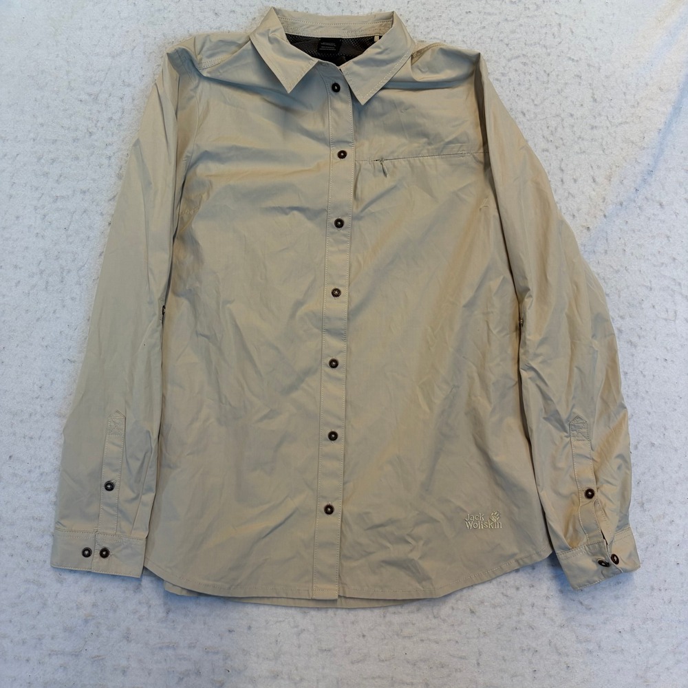 Jack Wolfskin Lakeside Roll-Up Shirt Women Medium Beige Long Sleeve Bug Proof